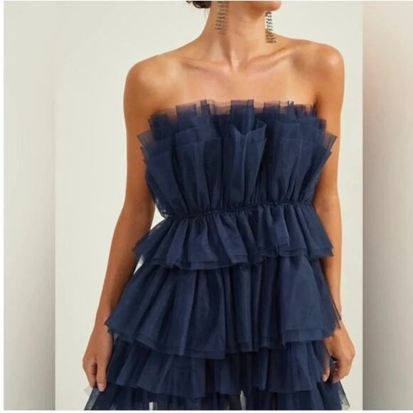 Altar'd State Daria Tulle Mini Dress in Navy Blue - Picture 3 of 10
